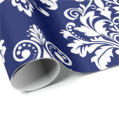 Elegant Navy Blue en White Damask Pattern Cadeaupapier (Rol Hoek)