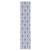 Elegant Navy Blue en White Damask Pattern Korte Tafelloper (Voorkant)