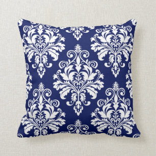 Elegant Navy Blue en White Damask Pattern Kussen