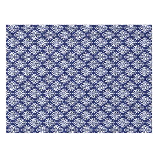 Elegant Navy Blue en White Damask Pattern Tafelkleed (Voorkant (Horizontaal))