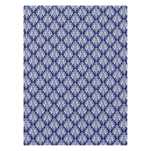 Elegant Navy Blue en White Damask Pattern Tafelkleed (Voorkant)