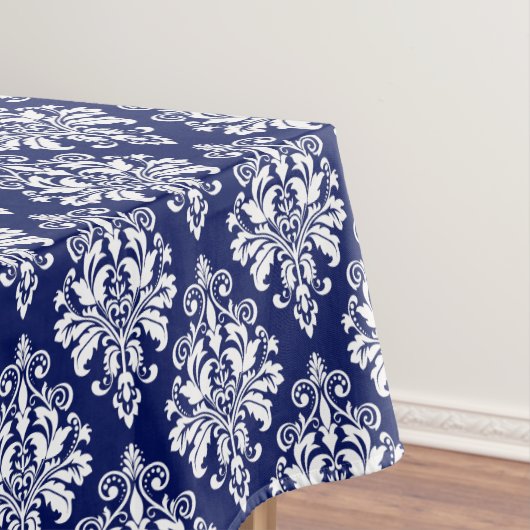 Elegant Navy Blue en White Damask Pattern Tafelkleed (Voorbeeld)