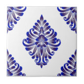 Elegant Navy Blue en White Damask Pattern Tegeltje (Voorkant)