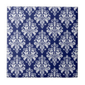 Elegant Navy Blue en White Damask Pattern Tegeltje (Voorkant)