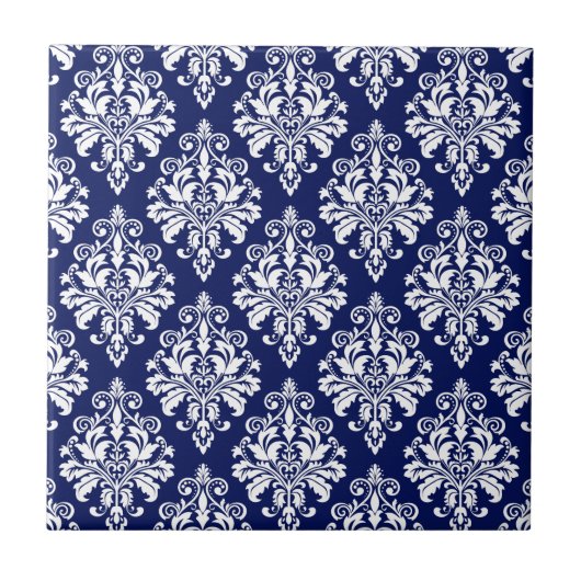Elegant Navy Blue en White Damask Pattern Tegeltje (Voorkant)