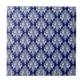 Elegant Navy Blue en White Damask Pattern Tegeltje (Voorkant)