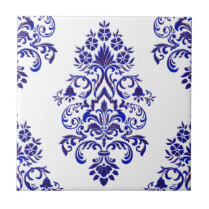 Elegant Navy Blue en White Damask Pattern Tegeltje
