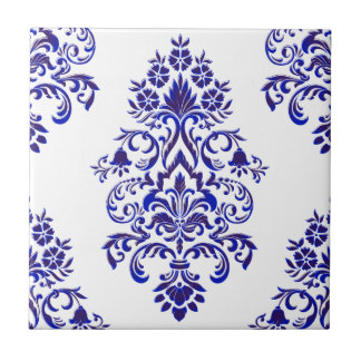 Elegant Navy Blue en White Damask Pattern Tegeltje