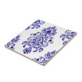 Elegant Navy Blue en White Damask Pattern Tegeltje (Zijkant)