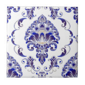 Elegant Navy Blue en White Damask Pattern Tegeltje (Voorkant)