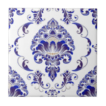 Elegant Navy Blue en White Damask Pattern