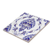 Elegant Navy Blue en White Damask Pattern Tegeltje (Zijkant)