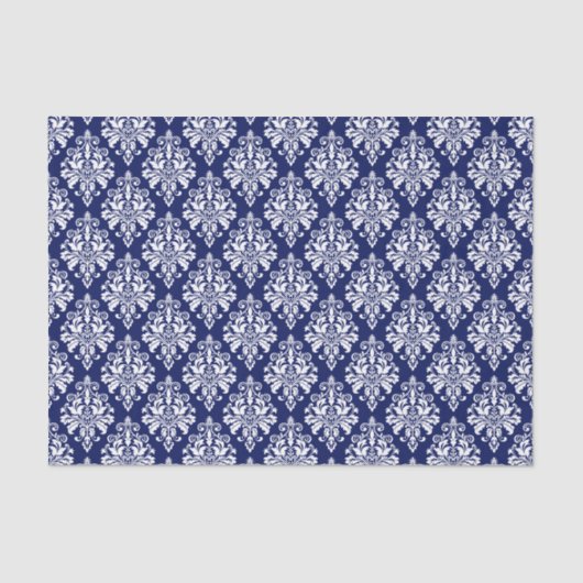 Elegant Navy Blue en White Damask Pattern Tissuepapier (Voorkant)