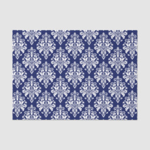 Elegant Navy Blue en White Damask Pattern Tissuepapier