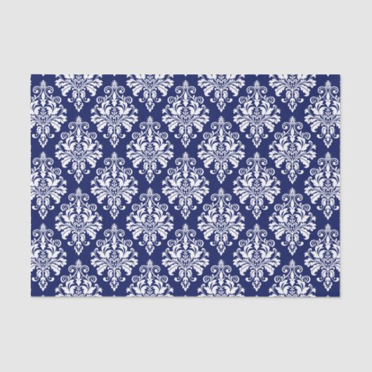 Elegant Navy Blue en White Damask Pattern Tissuepapier (Voorkant)