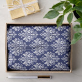 Elegant Navy Blue en White Damask Pattern Tissuepapier (Geschenk)
