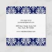 Elegant Navy Blue en White Damask Pattern Vierkante Visitekaartje (Achterkant)