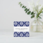 Elegant Navy Blue en White Damask Pattern Vierkante Visitekaartje (Staand voorkant)