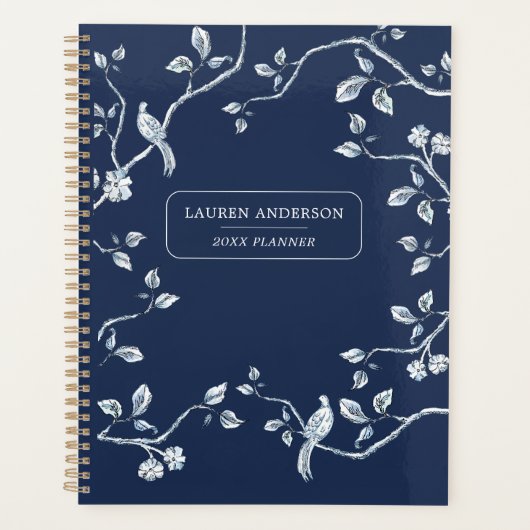 Elegant Navy Blue en white French toile Planner (Voorkant)