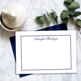 Elegant Navy Blue en White, gepersonaliseerd Notitiekaartje