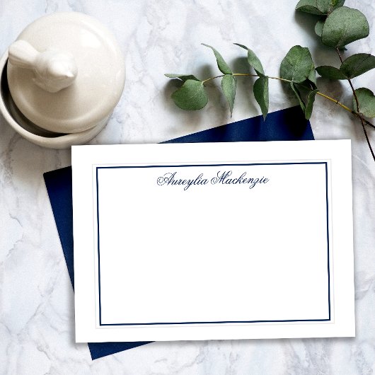 Elegant Navy Blue en White, gepersonaliseerd Notitiekaartje