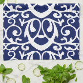Elegant Navy Blue en White Pattern Kitchen Towels Theedoek (Gevouwen)
