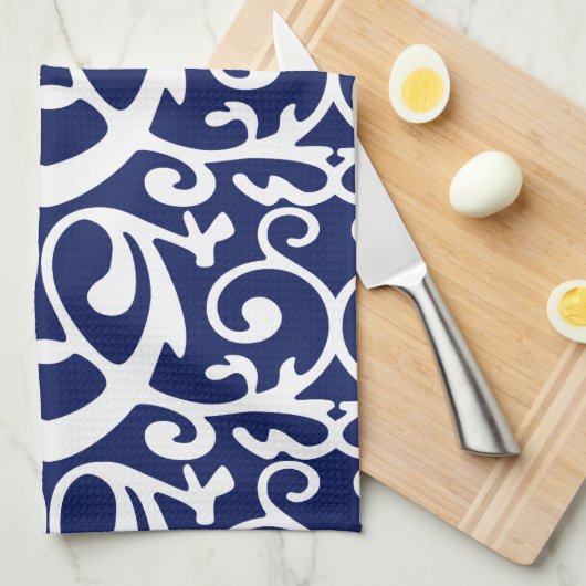 Elegant Navy Blue en White Pattern Kitchen Towels Theedoek (Quarter Fold)
