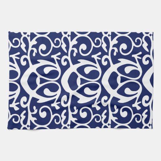Elegant Navy Blue en White Pattern Kitchen Towels Theedoek (Horizontaal)