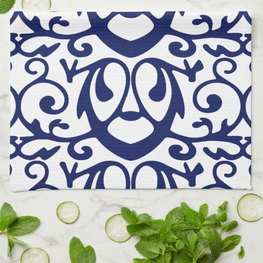 Elegant Navy Blue en White Pattern Kitchen Towels Theedoek (Gevouwen)