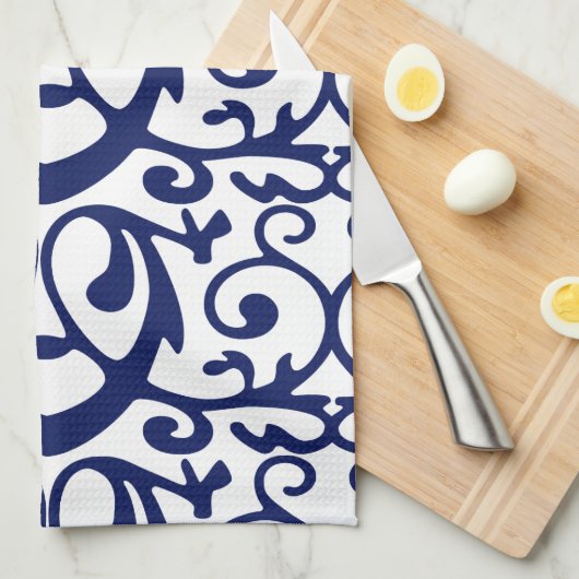 Elegant Navy Blue en White Pattern Kitchen Towels Theedoek (Quarter Fold)