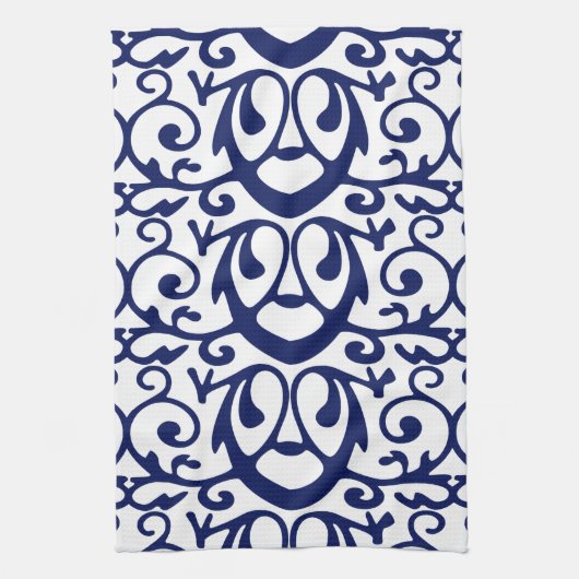 Elegant Navy Blue en White Pattern Kitchen Towels Theedoek (Verticaal)