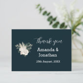 Elegant Navy Blue en White Roses Wedding Bedankkaart (Staand voorkant)