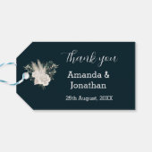 Elegant Navy Blue en White Roses Wedding Cadeaulabel (Achterkant Horizontaal)