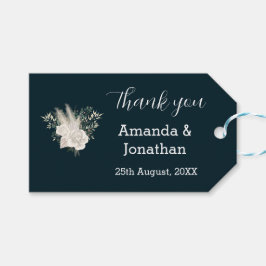 Elegant Navy Blue en White Roses Wedding Cadeaulabel