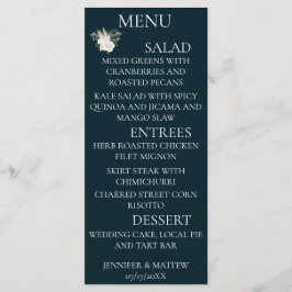 Elegant Navy Blue en White Roses Wedding Menu