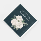Elegant Navy Blue en White Roses Wedding Servet (Hoek)