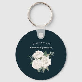 Elegant Navy Blue en White Roses Wedding Sleutelhanger