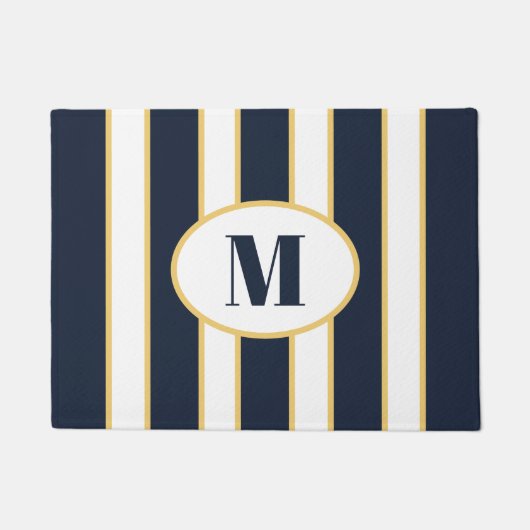 Elegant Navy Blue en White Striped Monogram Deurmat (Voorkant)