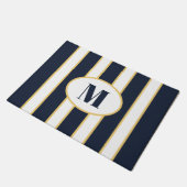 Elegant Navy Blue en White Striped Monogram Deurmat (Schuin)