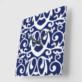 Elegant Navy Blue en White Wall Clock Vierkante Klok (Hoek)