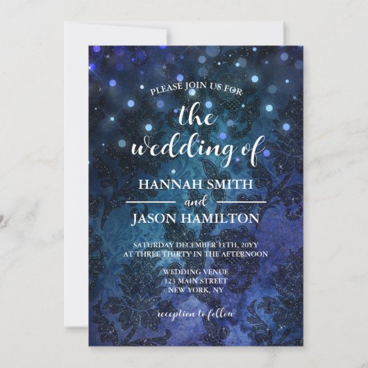 Elegant Navy Blue Enchanted Whimsical Wedding Kaart (Voorkant)