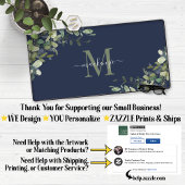 Elegant Navy Blue Eucalyptus Botanical Monogram Bureaumat
