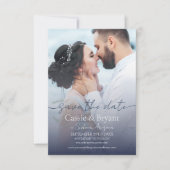 Elegant Navy Blue Fade Foto Bruiloft Save the Date (Voorkant)