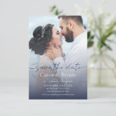 Elegant Navy Blue Fade Foto Bruiloft Save the Date (Staand voorkant)