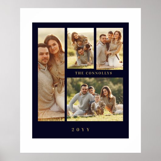 Elegant Navy Blue & Fake Classic 4 Muli Photos Poster (Voorkant)