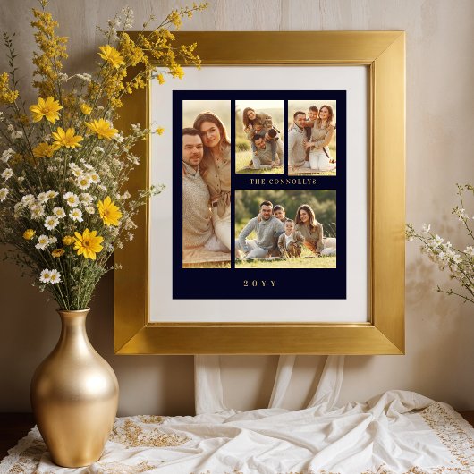 Elegant Navy Blue & Fake Classic 4 Muli Photos Poster