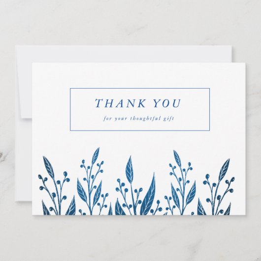Elegant Navy Blue faux foil greenery Wedding Bedankkaart (Voorkant)