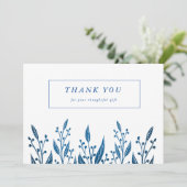 Elegant Navy Blue faux foil greenery Wedding Bedankkaart (Staand voorkant)