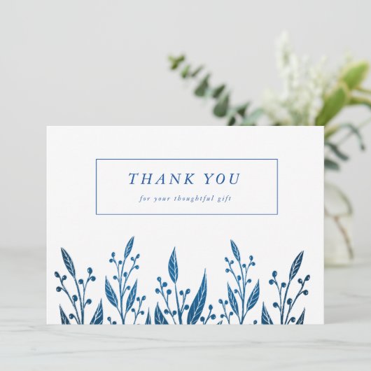 Elegant Navy Blue faux foil greenery Wedding Bedankkaart (Staand voorkant)