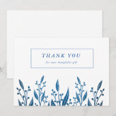 Elegant Navy Blue faux foil greenery Wedding Bedankkaart (Voorkant / Achterkant)